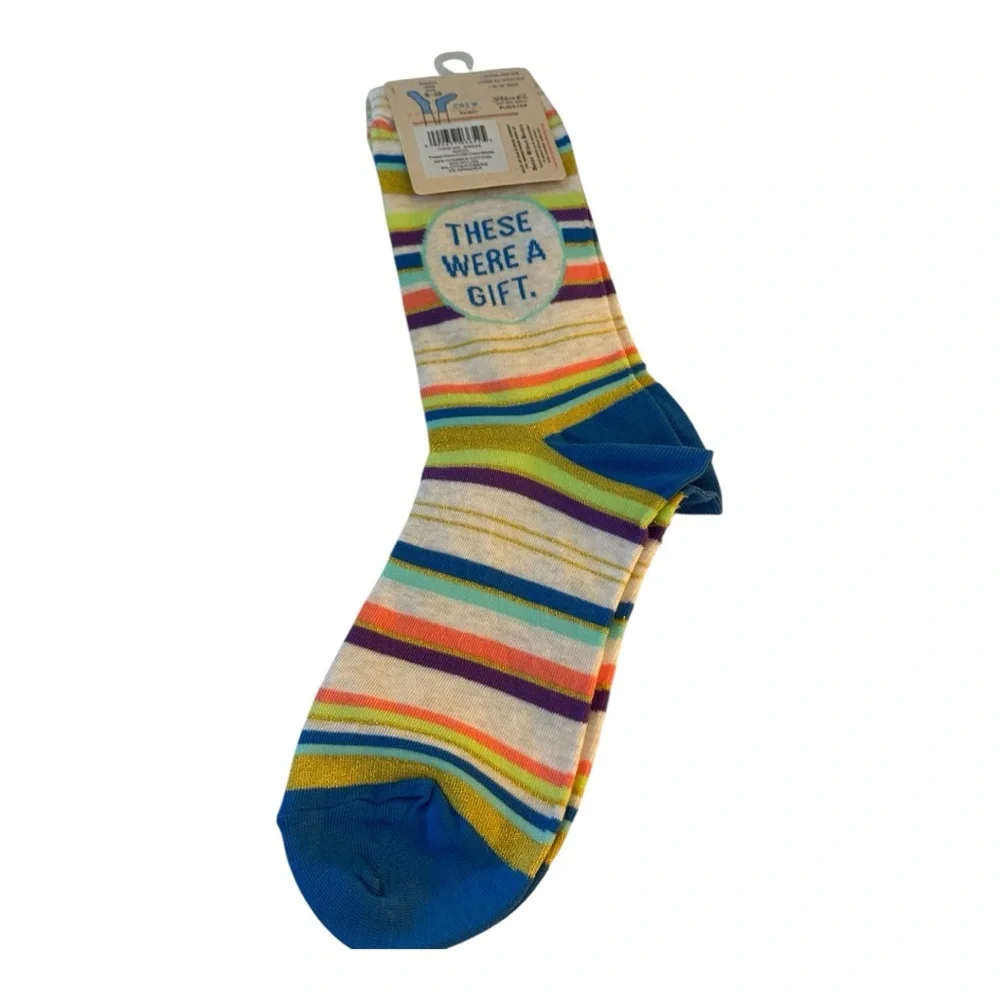 Blue Q Women’s crew striped cotton blend socks “These Were a Gift” New With Tags